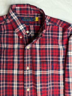 Polo Ralph Lauren Classic Fit Plaid Button Down Shirt Mens XL Red Blue